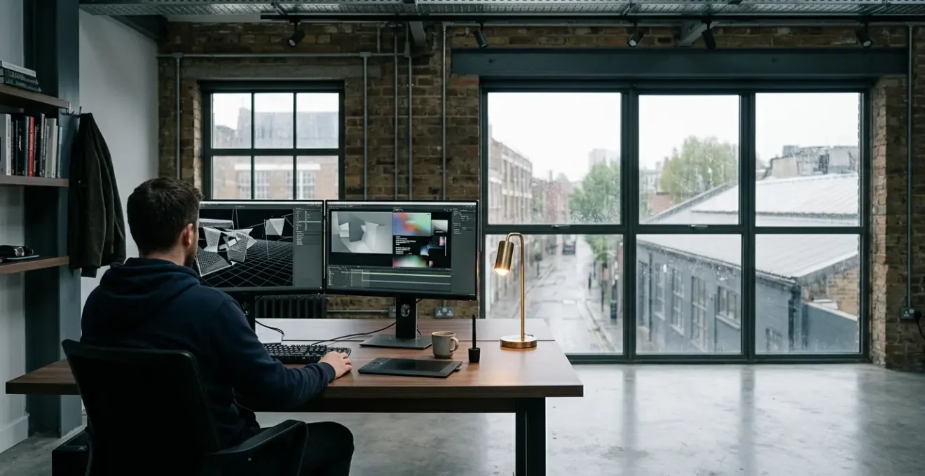 Professional VFX workstation setup showing the contrast between technical capability and artistic execution in computer-generated imagery