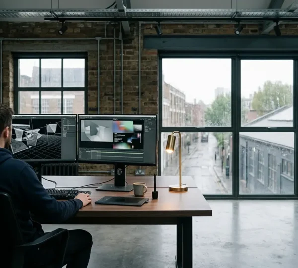 Professional VFX workstation setup showing the contrast between technical capability and artistic execution in computer-generated imagery