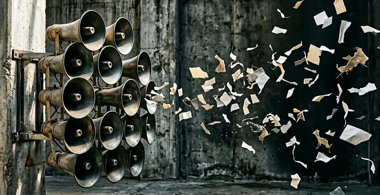 A symbolic visual exploring the paradox of political messaging and audience engagement in contemporary art