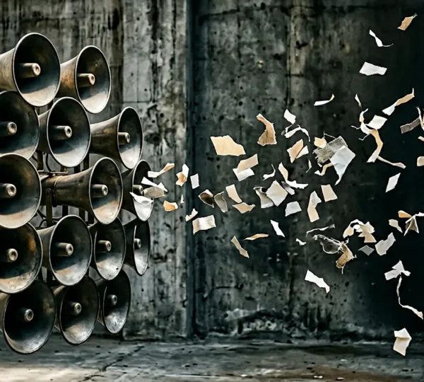 A symbolic visual exploring the paradox of political messaging and audience engagement in contemporary art