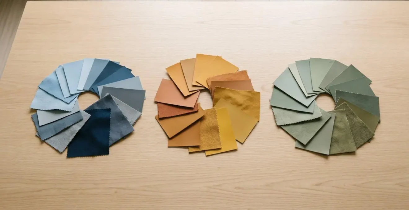 Abstract arrangement of colored swatches organized in three distinct groups representing harmonic functions