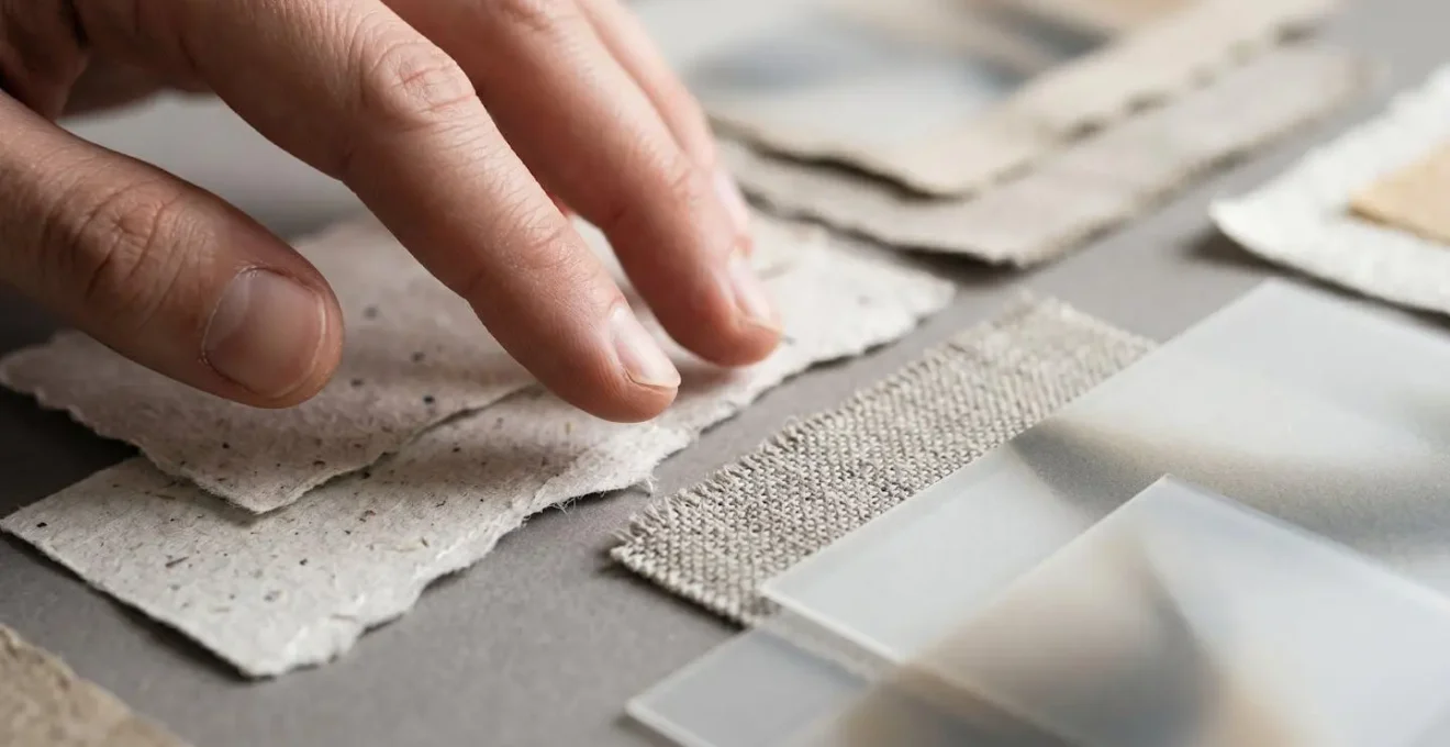 Macro detail of artistic selection process and material transformation