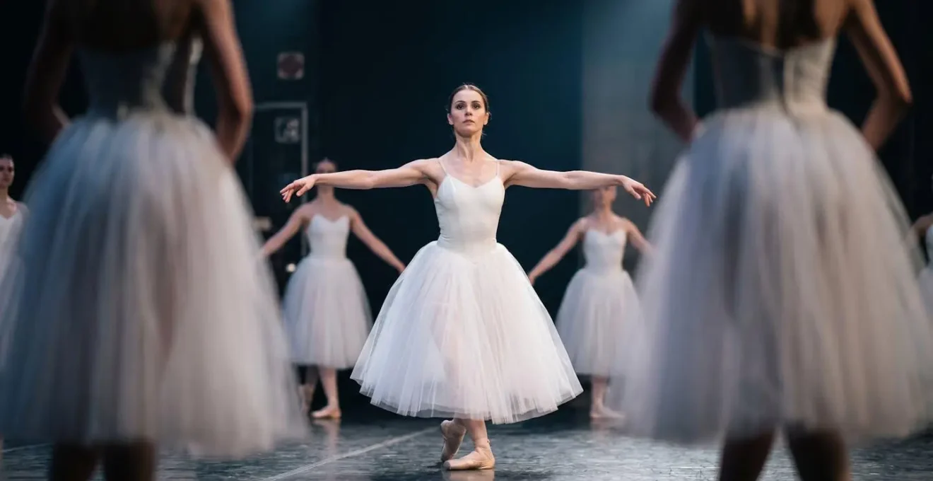 Ballet dancer demonstrating expressive focus and spatial awareness in corps formation