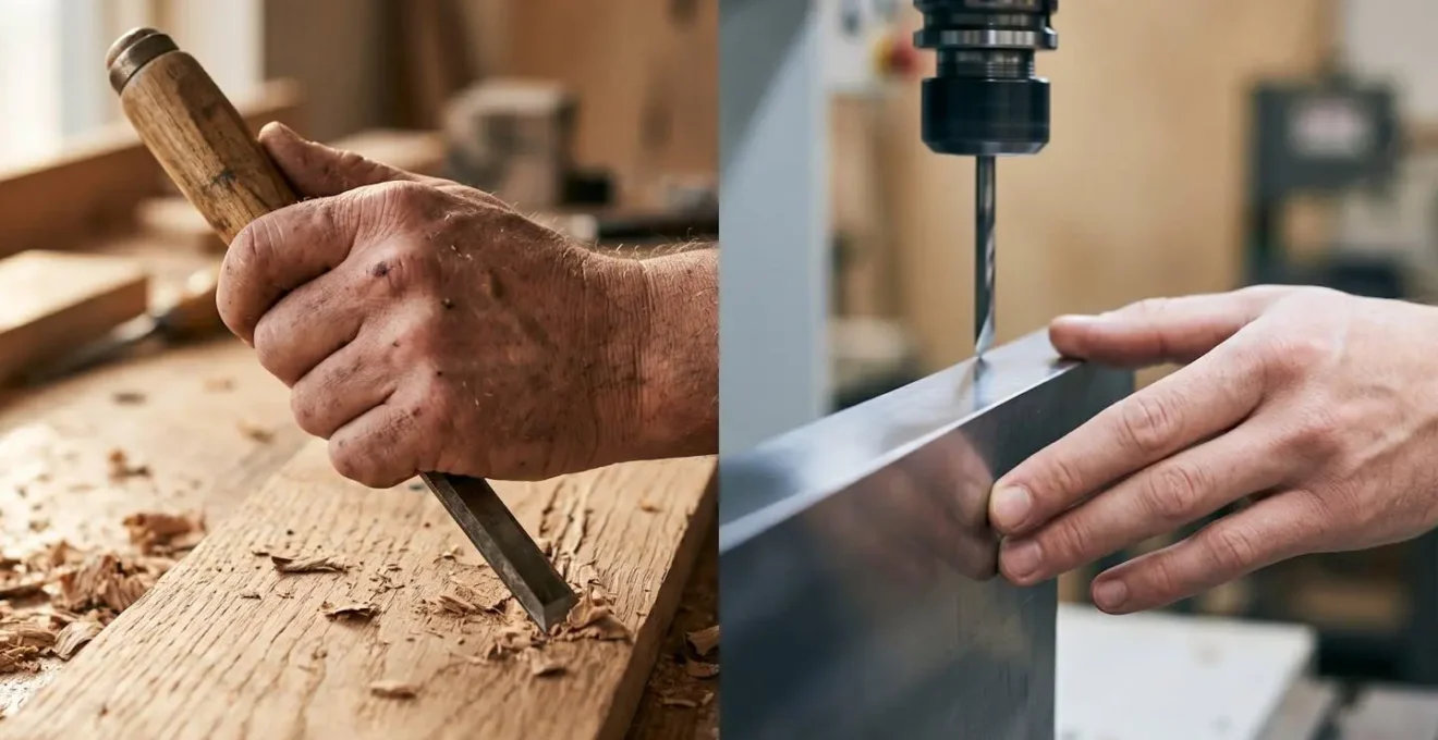 Symbolic comparison showing authentic craftsmanship marks versus mechanical precision