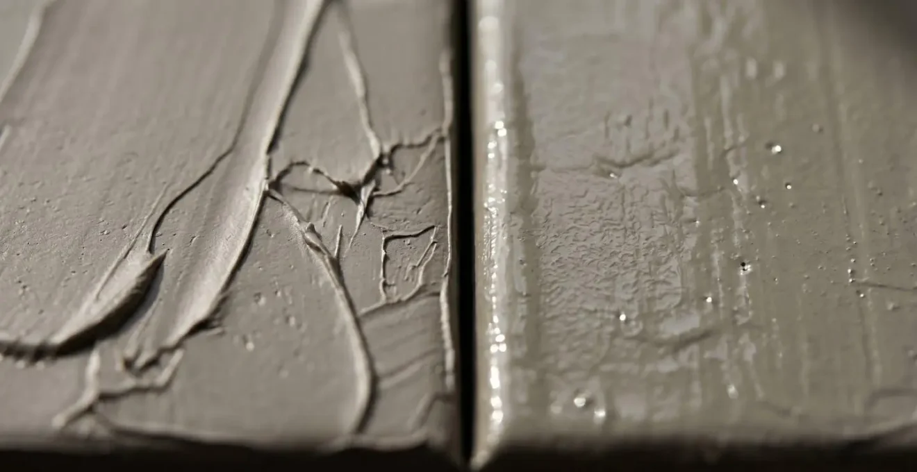 Side-by-side macro detail showing contrasting textures of cured cold wax versus alkyd medium knife marks