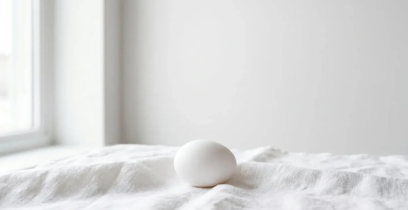Minimalist study of white egg on white cloth demonstrating tonal control challenge