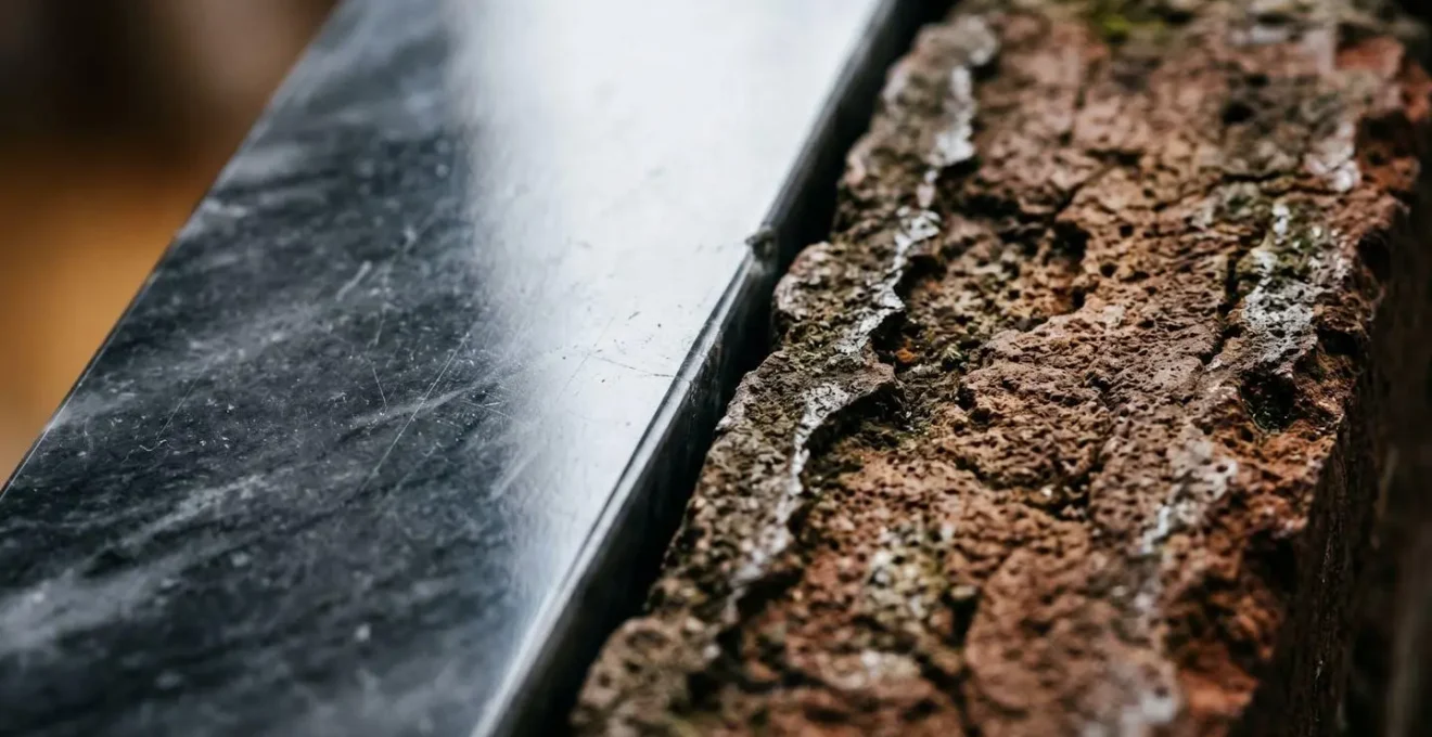 A macro study of contrasting textures and materials suggesting incompatible aesthetic languages and cultural perspectives