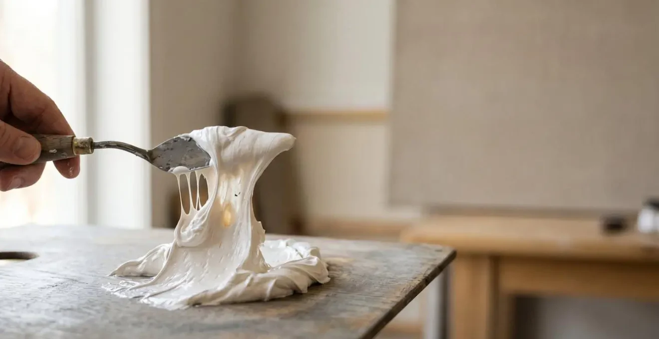 Detailed view of traditional lead white paint showing unique ropy consistency and translucent body structure